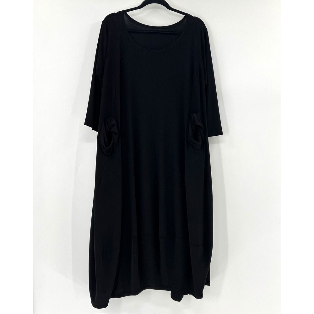 Heydari Womens Lagenlook Midi Dress Black Oversized Bubble Pocket USA Large - Picture 2 of 5
